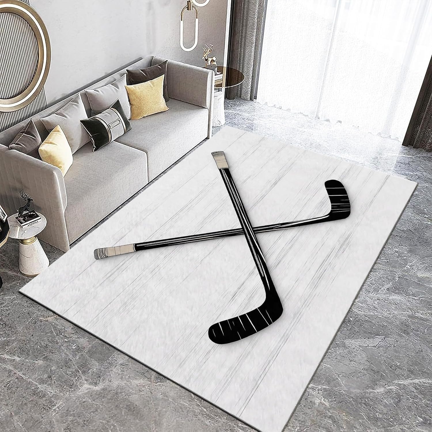 Hockey Tapis 90x150 cm Sports Moquette Antiderapant à Poils Courts Tapis 3D Lavable en Machine Convient aux Petits Salons Chambres Couloirs et Salles à Manger b-3111
