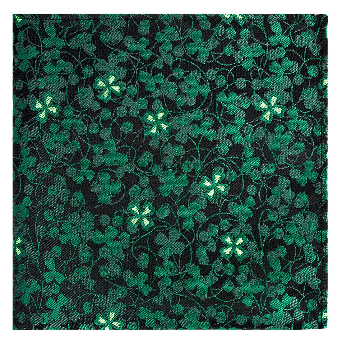 KissTies Green Pocket Square Irish Napkin St. Patricks Clover Pattern Handkerchief