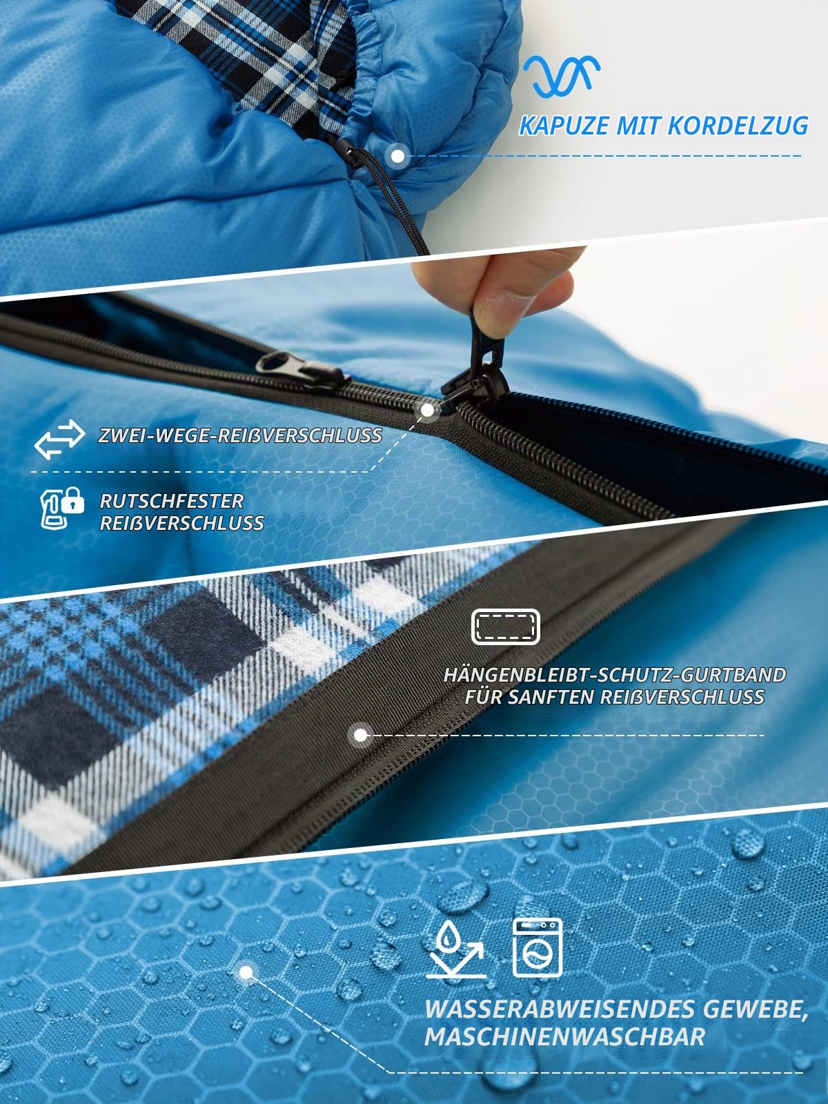 Bessport Schlafsack 3-4 Jahreszeiten - Flanell Schlafsack Winter, Warmer Outdoor Deckenschlafsack Kleines Packmaß Ultraleicht wasserdicht für Camping, Reisen, Wandern, für Erwachsene