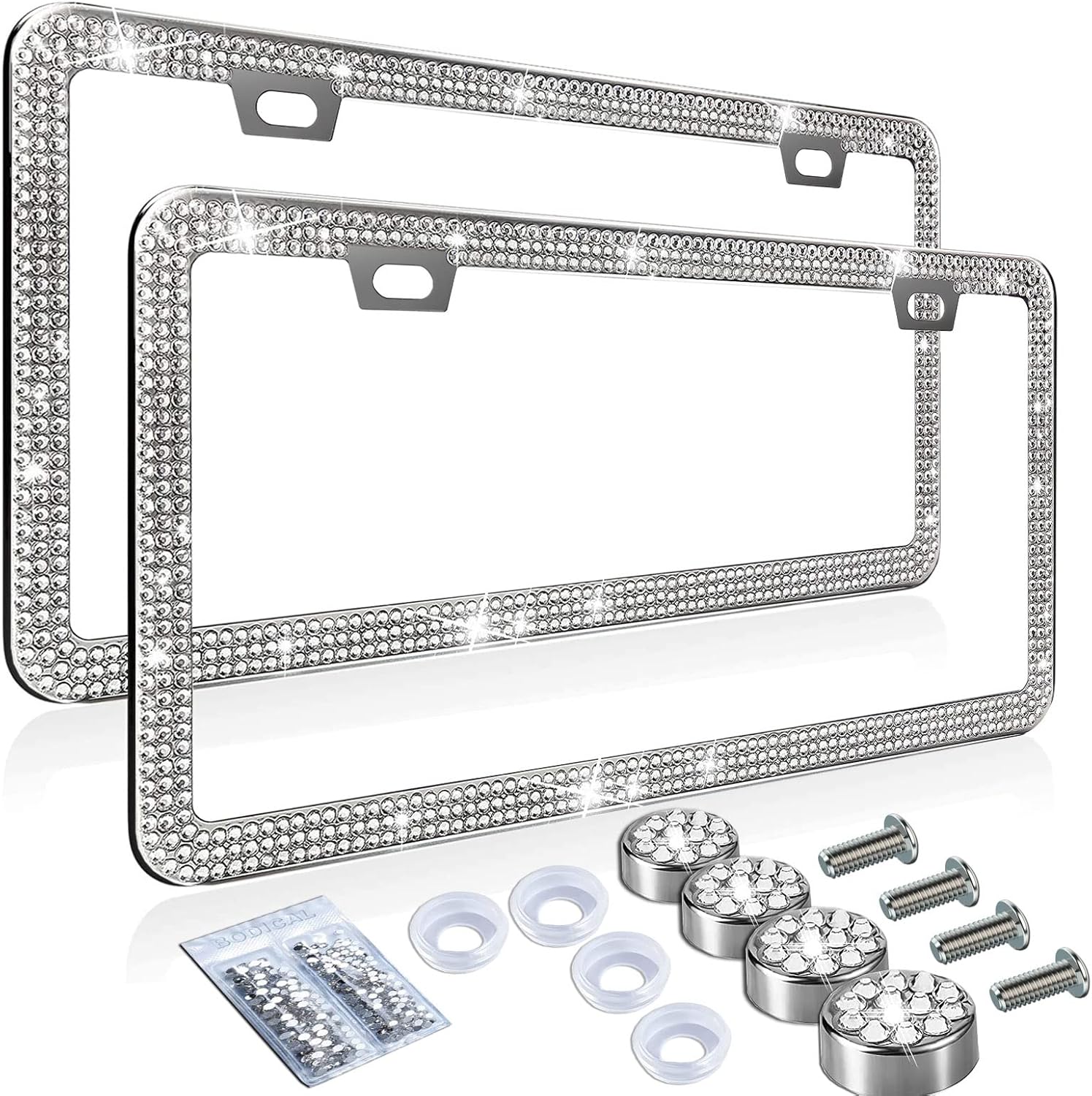 2 Pack Bling License Plate Frame Canada, Sparkly Rhinestone Stainless