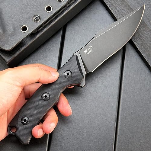 Miniatura 6 de Eafengrow EF124 - Cuchillo de hoja fija 14c28n con hoja de acero recubierta de titanio negro, mango G10, cuchillo fijo para acampar al aire libre,