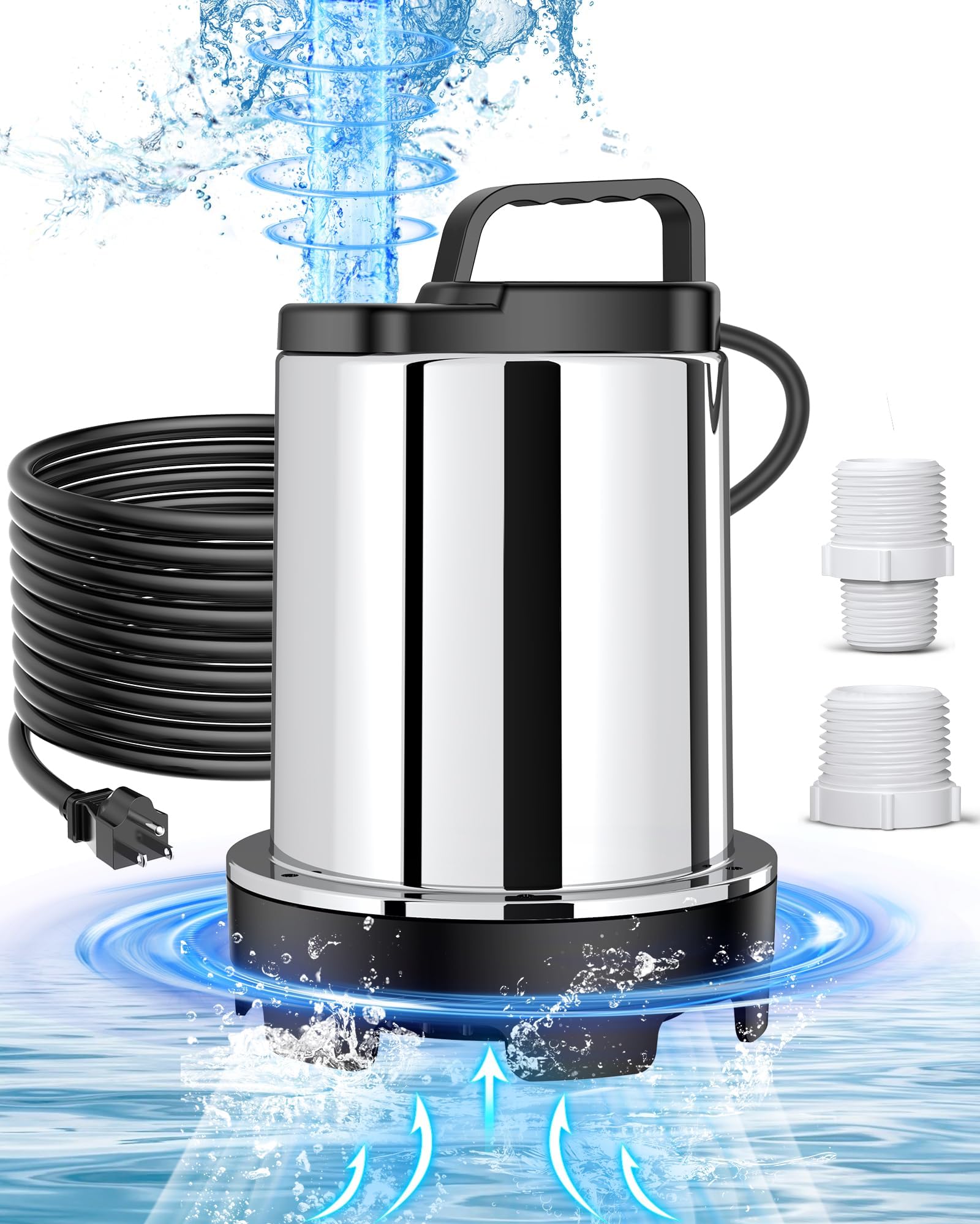 FineBud Submersible Water Pump, Adjustable Flow Sump Pump, Pool Cover