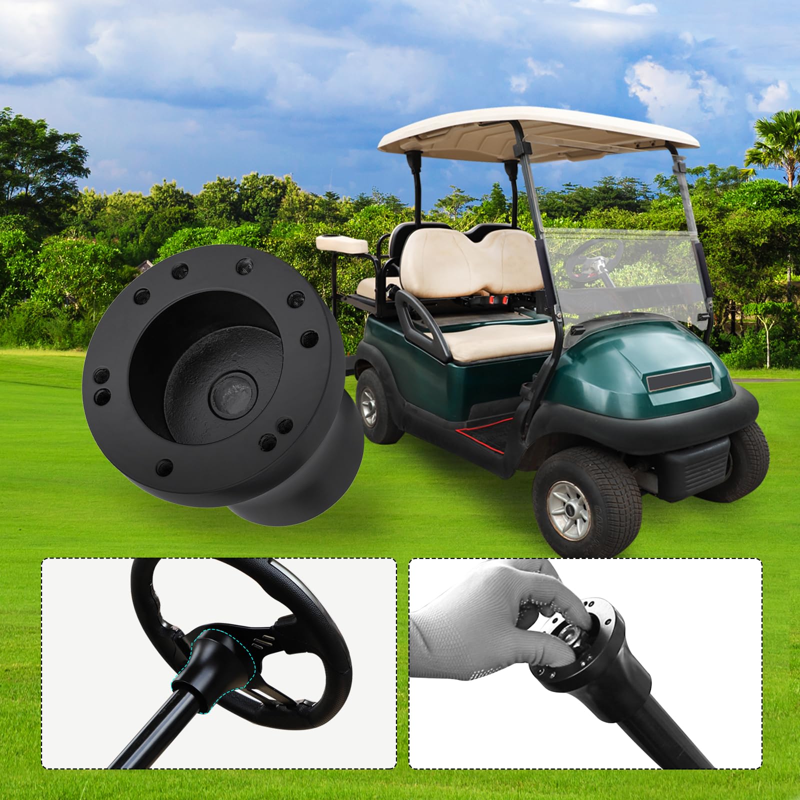 Golfwagen-Lenkradadapter, kompatibel mit Club Car Precedent Golf Cart Lenkrad, funktioniert auf 5-6 Löchern Lenkrad, Club-Auto-Adapter Ersatz, legierter Stahl, schwarz