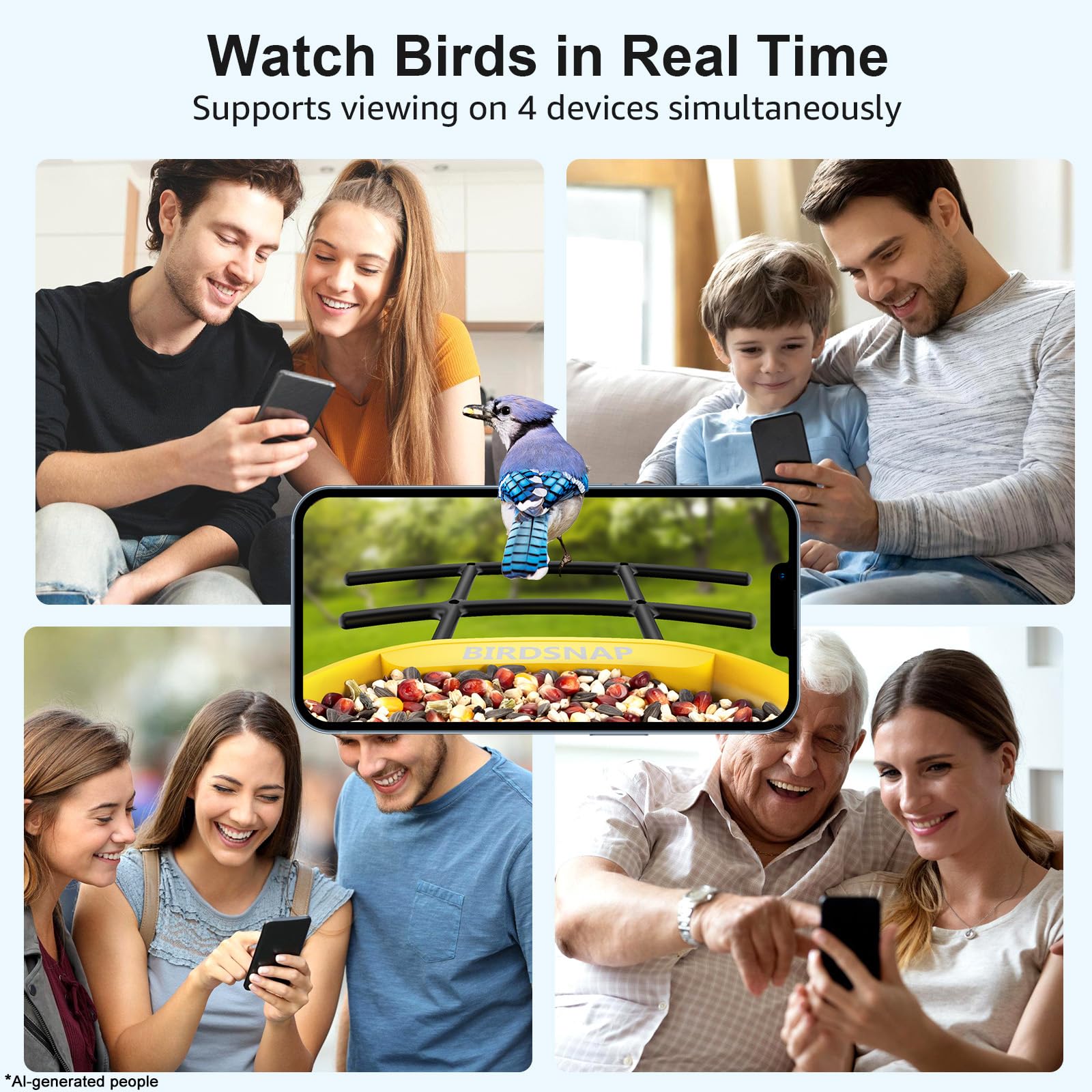 birdsnap® PAV-Comedero para pájaros con cámara, 2K HD con tarjeta de 64 GB, panel solar inteligente de identificación de inteligencia artificial, transmisión en vivo, detección de movimiento
