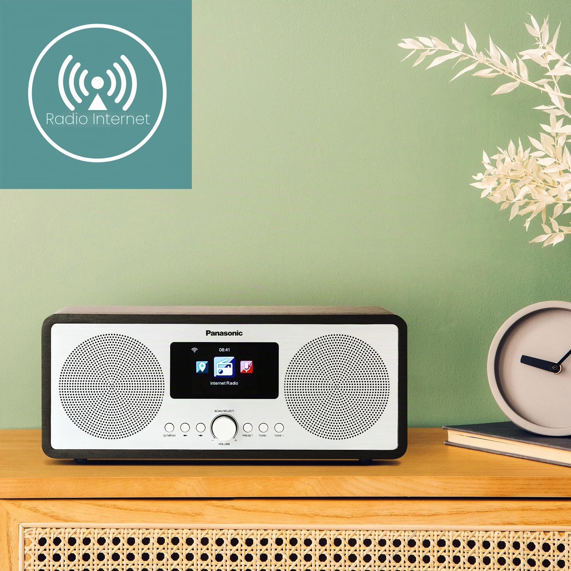 Panasonic RF-D40EG-K Radio Internet e DAB+/FM con Bluetooth, 6W, Altoparlanti da 7,5 cm, LCD a Colori TFT da 2,4", Sveglia e Sleep Timer, Telecomando, USB, Wi-Fi, Nero