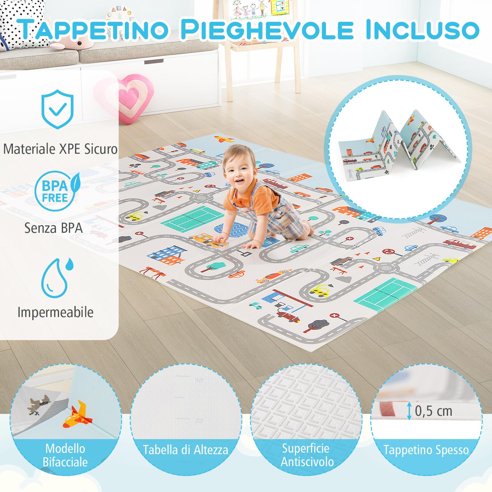 RELAX4LIFE Recinto Bambini 189 x 158 cm con Base a Ventosa, Materassino Pieghevole, Box Giochi, 4 Anelli e 50 Palline, 2 Entrate Laterali, Tasca Portaoggetti e Borsa Trasporto, Rete Traspirante