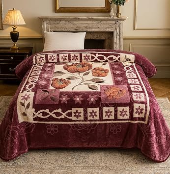 DBOZE Luxury Plush Fleece Blanket Queen Size Cozy Heavy Korean Mink Silky Soft Warm Decorative Tulip Print Bed Throw