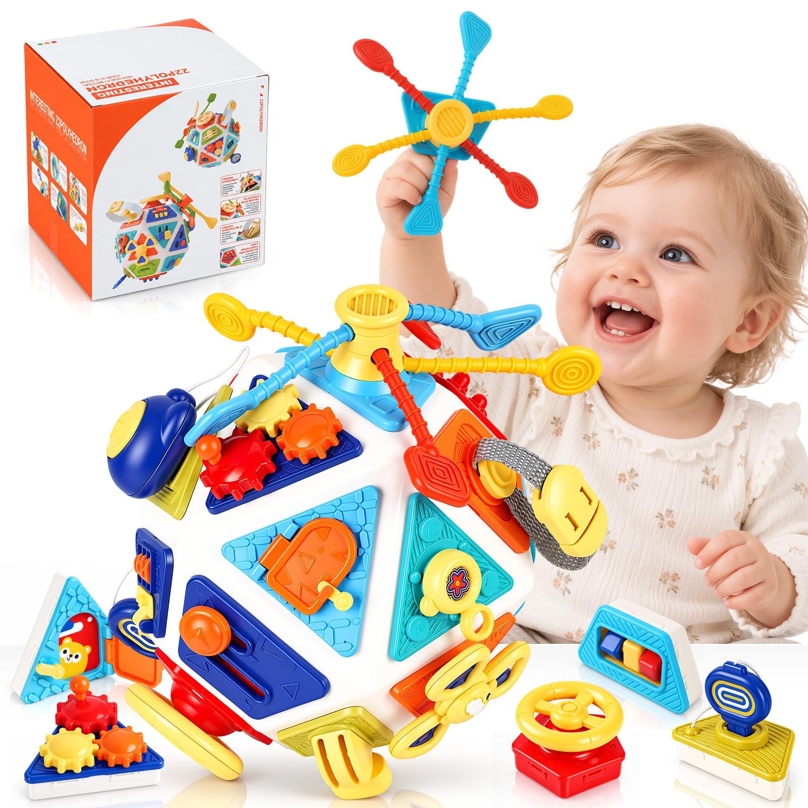 KoolShiro 22-in-1 Busy Board Cube for Toddlers 12-36 Months, Montessori-Inspired Activity Cube with Gears, Locks, Switches & Puzzles, Sensory Fine Motor Toy with Handle for Boys & Girls