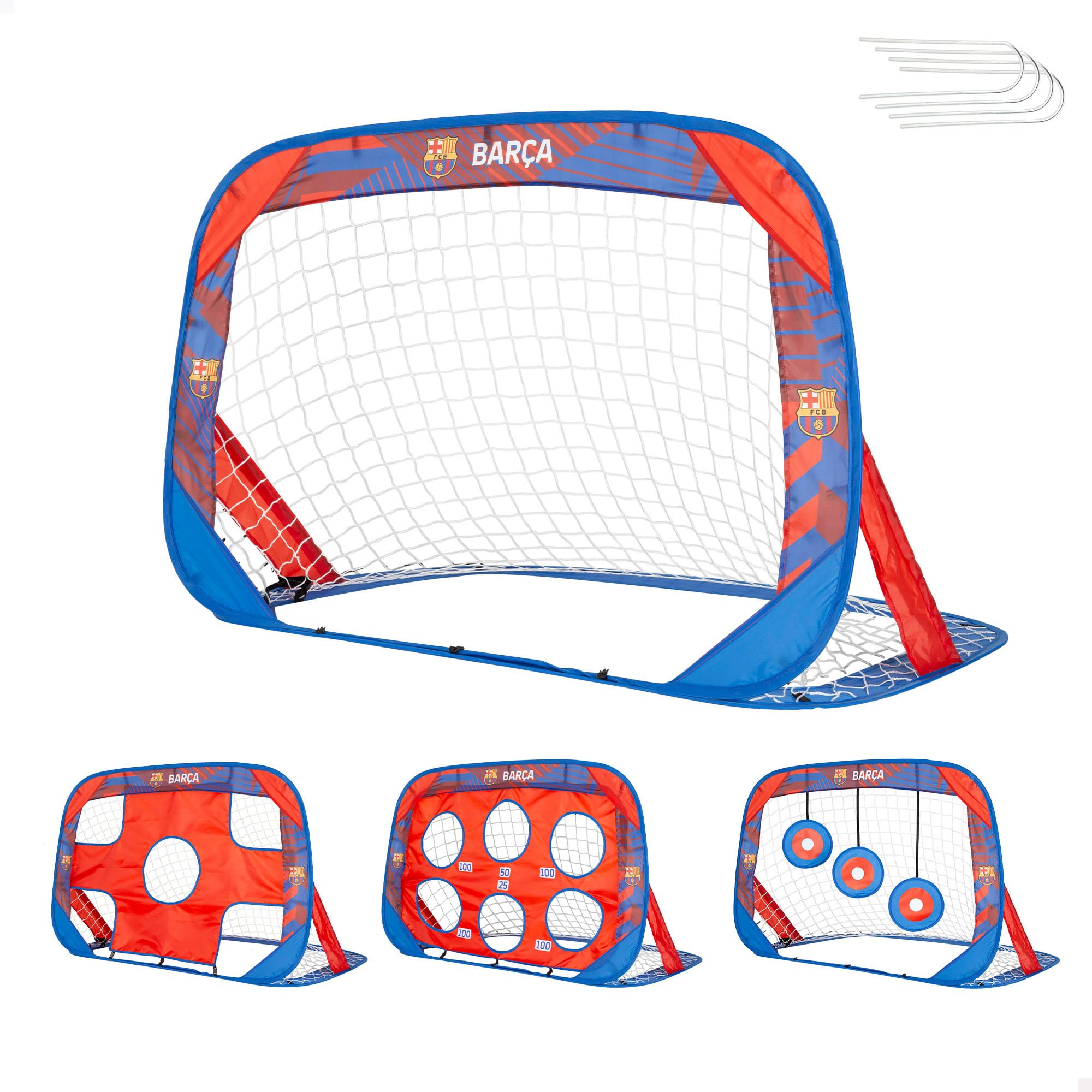 COLORBABY FC Barcelona portería Pop-​up fútbol 4 en 1, 120 x 80 x 80 cm, con dianas Intercambiables, Bolsa con Asas, Montaje rápido, optimo para jardín, Desde 3 años (77594)