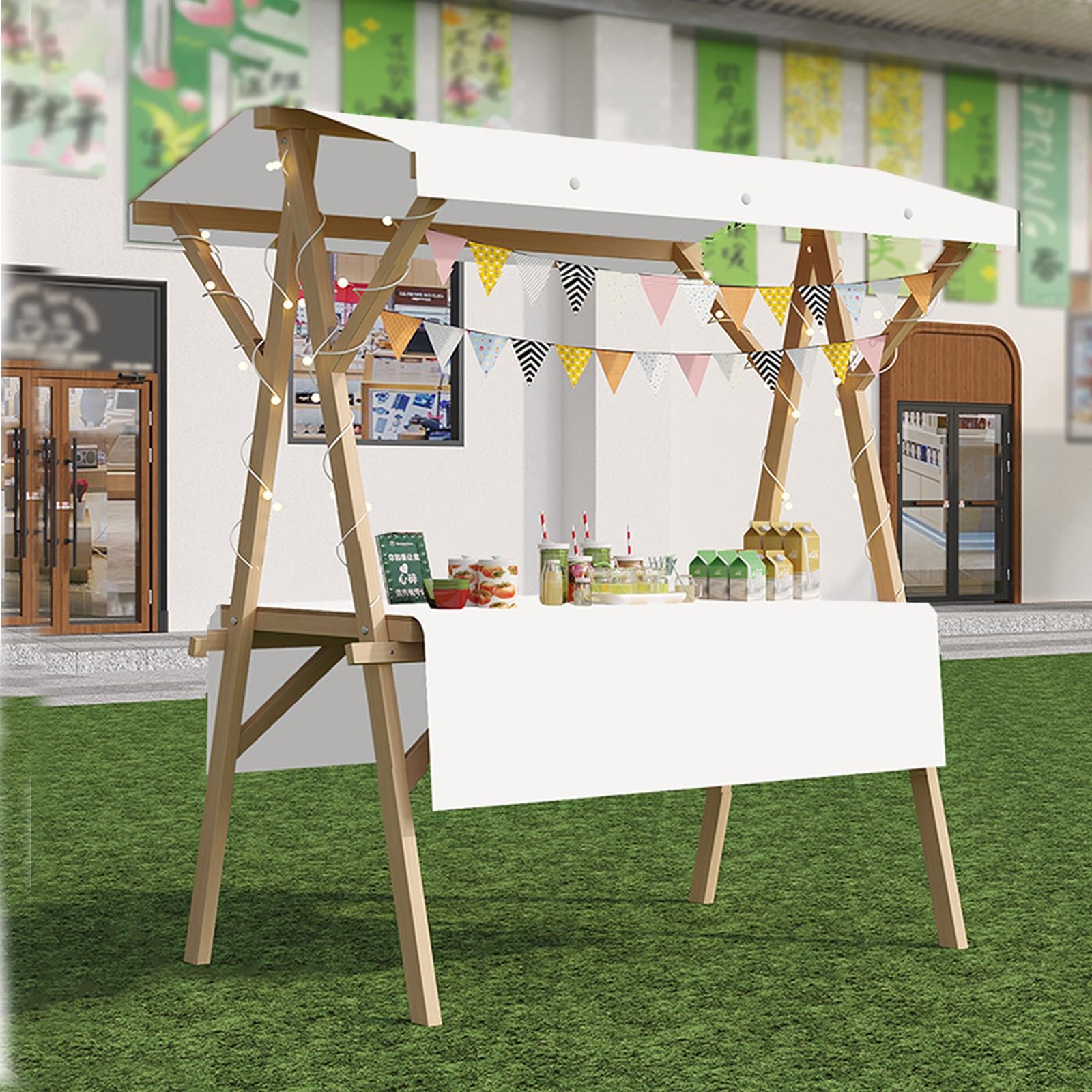 Faltbarer Verkaufsständer Kiosk Display Trolley mit Baldachin Kommerziell Business Mobile Marktstand Wagen Verkäufer Leicht auf Rädern 150cm