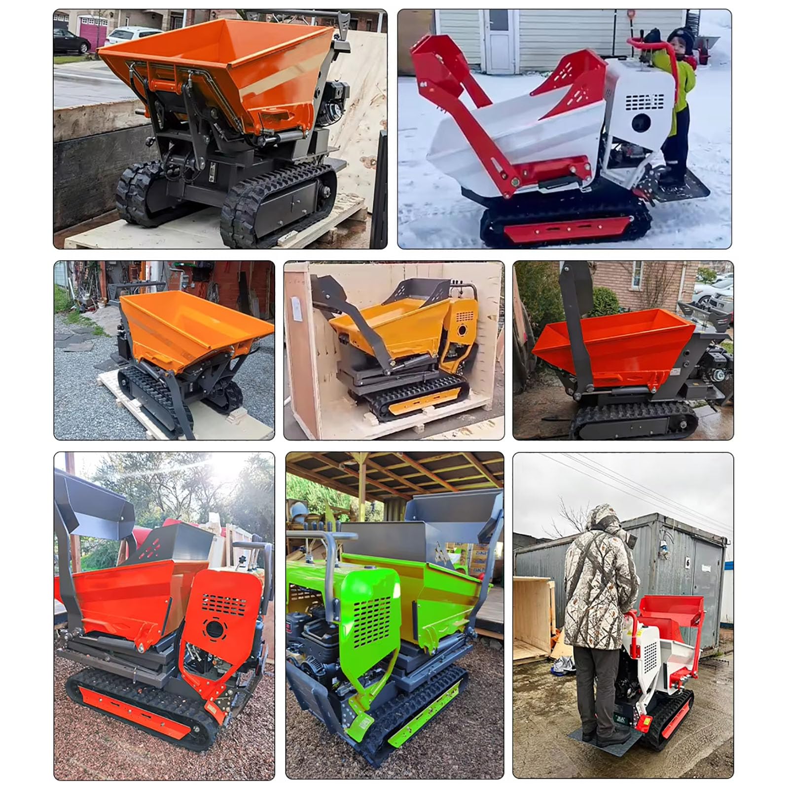 Caminar detrás de orugas Dumper hidráulico autodesviable carro transportador de orugas tolva utilitaria para la construcción de residuos de residuos manipulación de suministros 500 kg 800 kg
