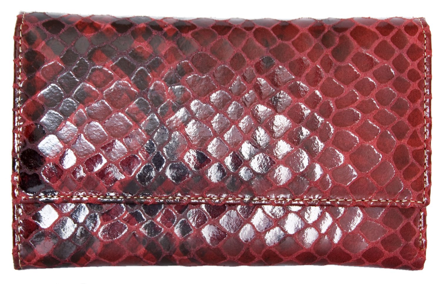 Cartera de Cuero Rojo Genuino para Mujer Hecha de Cuero Genuino sólido de Vaca con la imitación Superficial Serpiente