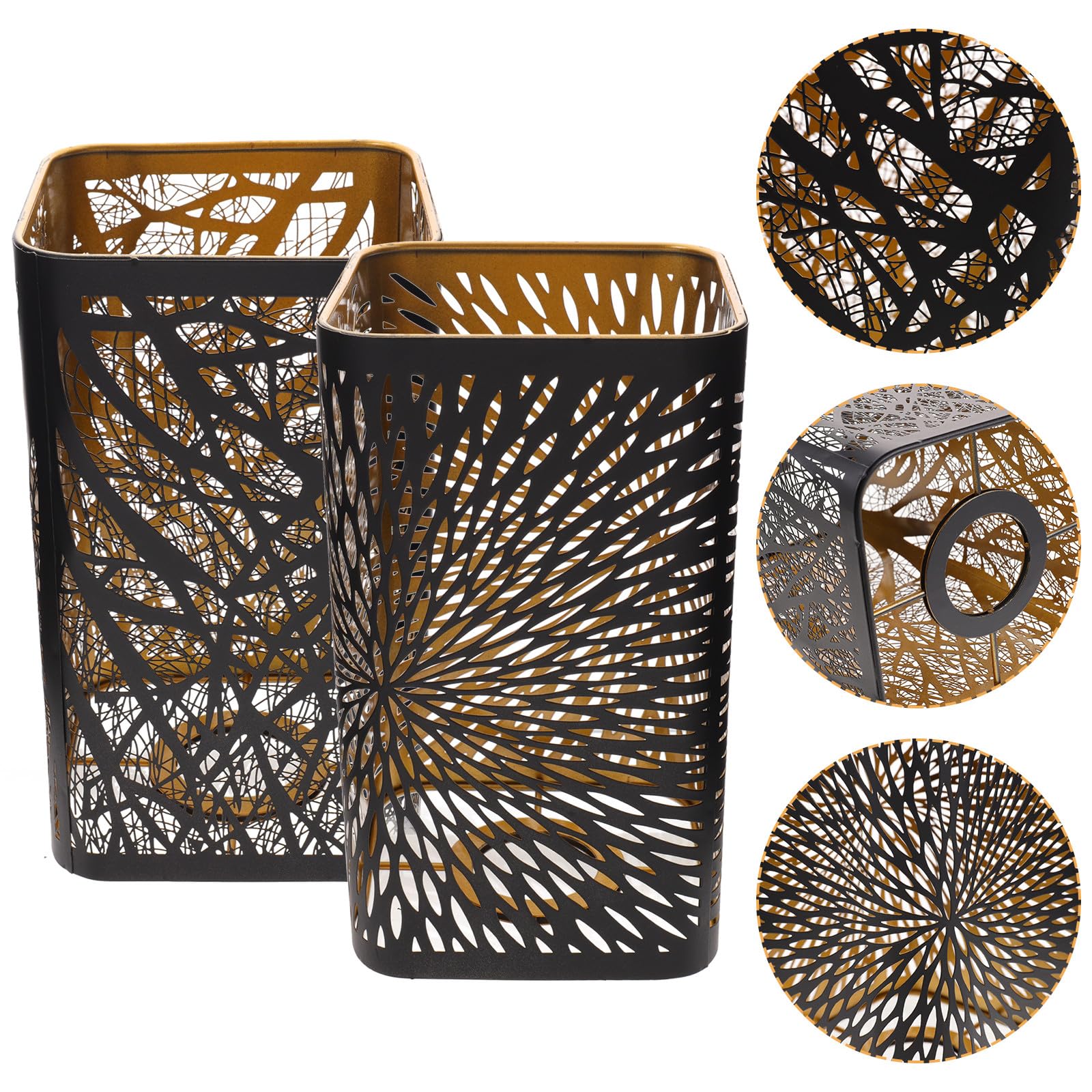 UKCOCO Pantalla de Lámpara Metálica E27 Cuadrada Negra y Dorada 2 Piezas Diseño Hueco Tallado Patrón de Bosque y para Lámparas de Mesa y Escritorio Decoración Interior