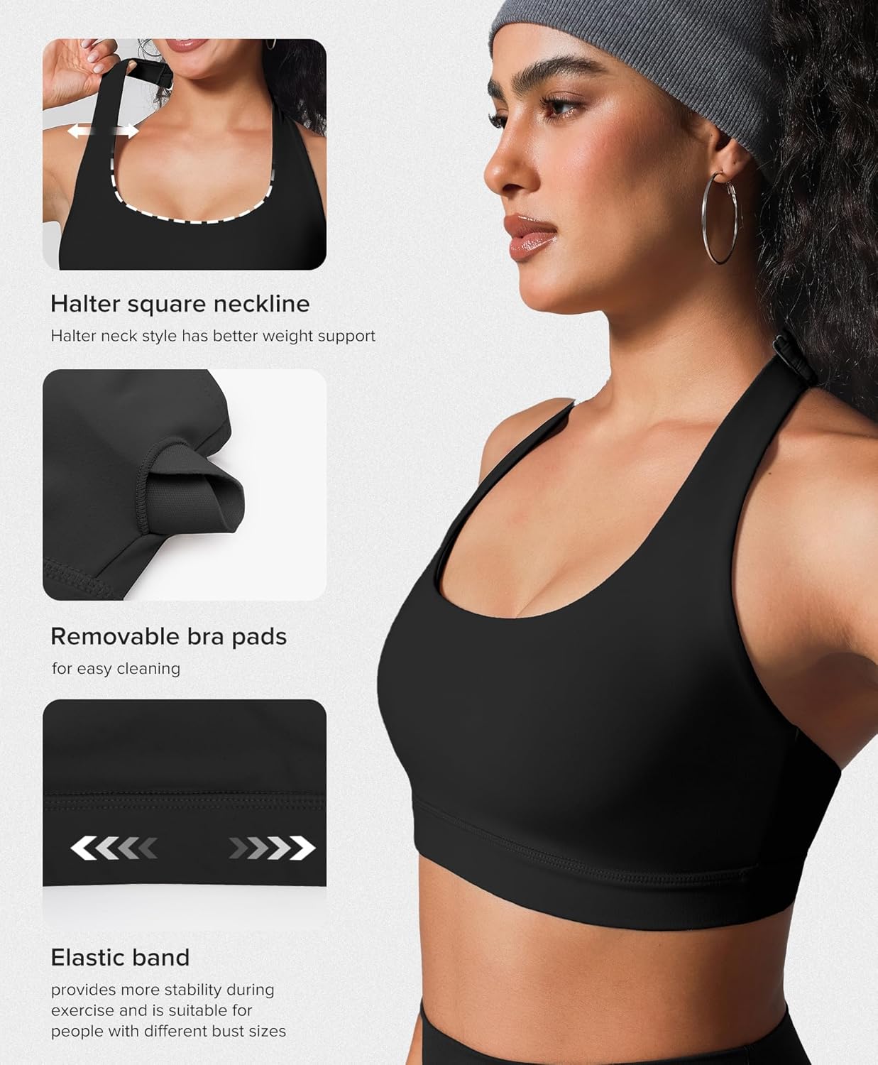 BRXL Women's Halter Adjustable Sports Bras Open Back Padded Workout Gym Yoga Crop Tank Tops - Image 3