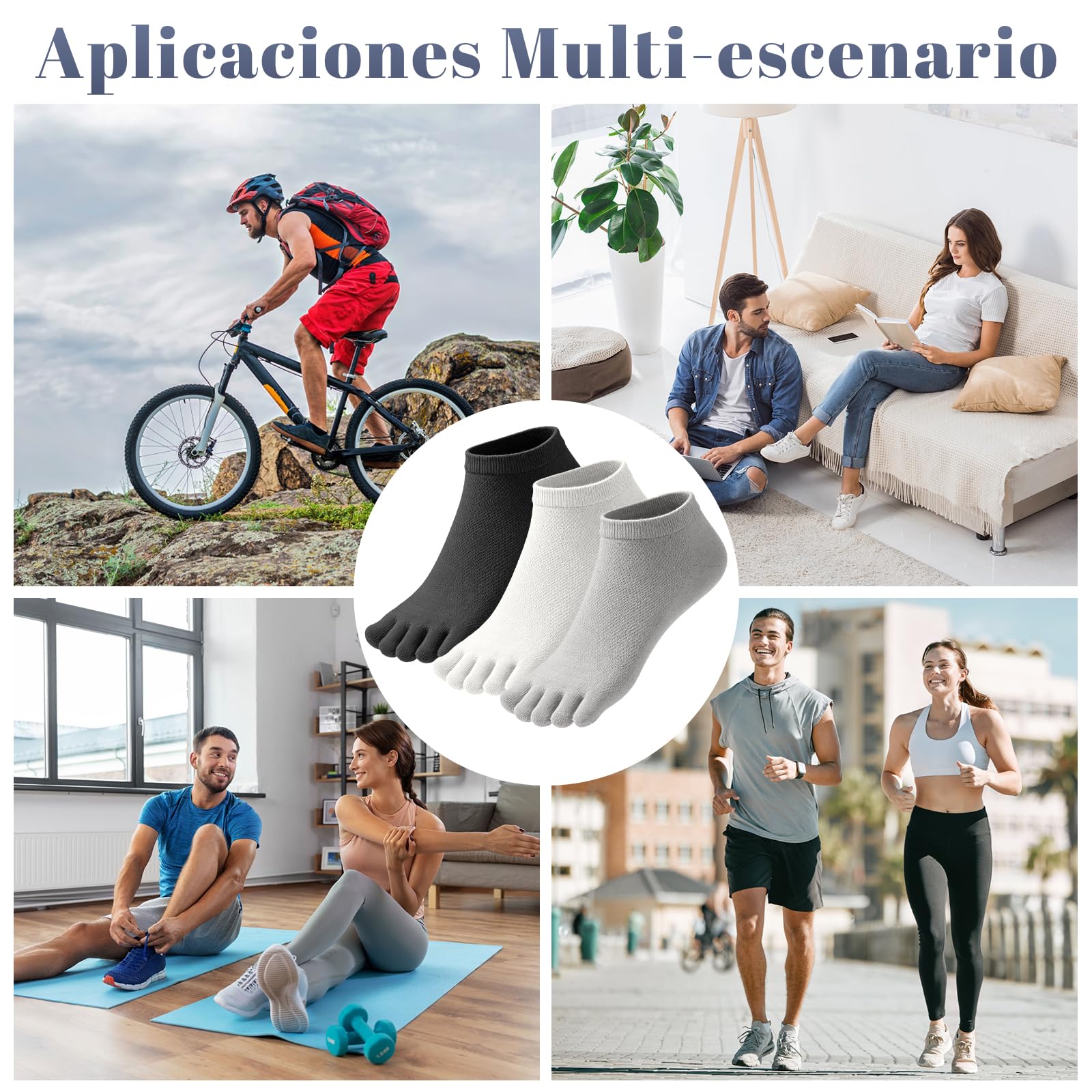 Soleeya 6 Pares Calcetines Dedos Running Hombre Talla 39-44, Transpirable Calcetines con Dedos Separados Tobilleros Cortos Deporte Hombre de Algodón para Correr Informal — view 7