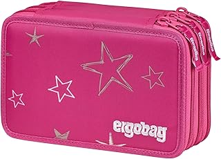 ergobag Juego de 40 Estuches de lápices de Colores y rotuladores, Compartimento para Monedas Sueltas, Regla, Tijeras, diseño de Oso de Estrella, Color Rosa