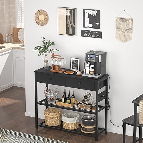 Miniatura 31 de Ecoprsio Mesa de entrada de 47 pulgadas con salidas y puertos USB, mesa consola con 3 cajones, mesa de sofá estrecha larga con estantes de Marrón