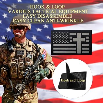 2PCS American Flag Cross Patch Reflective Morale Patch Hook and Loop