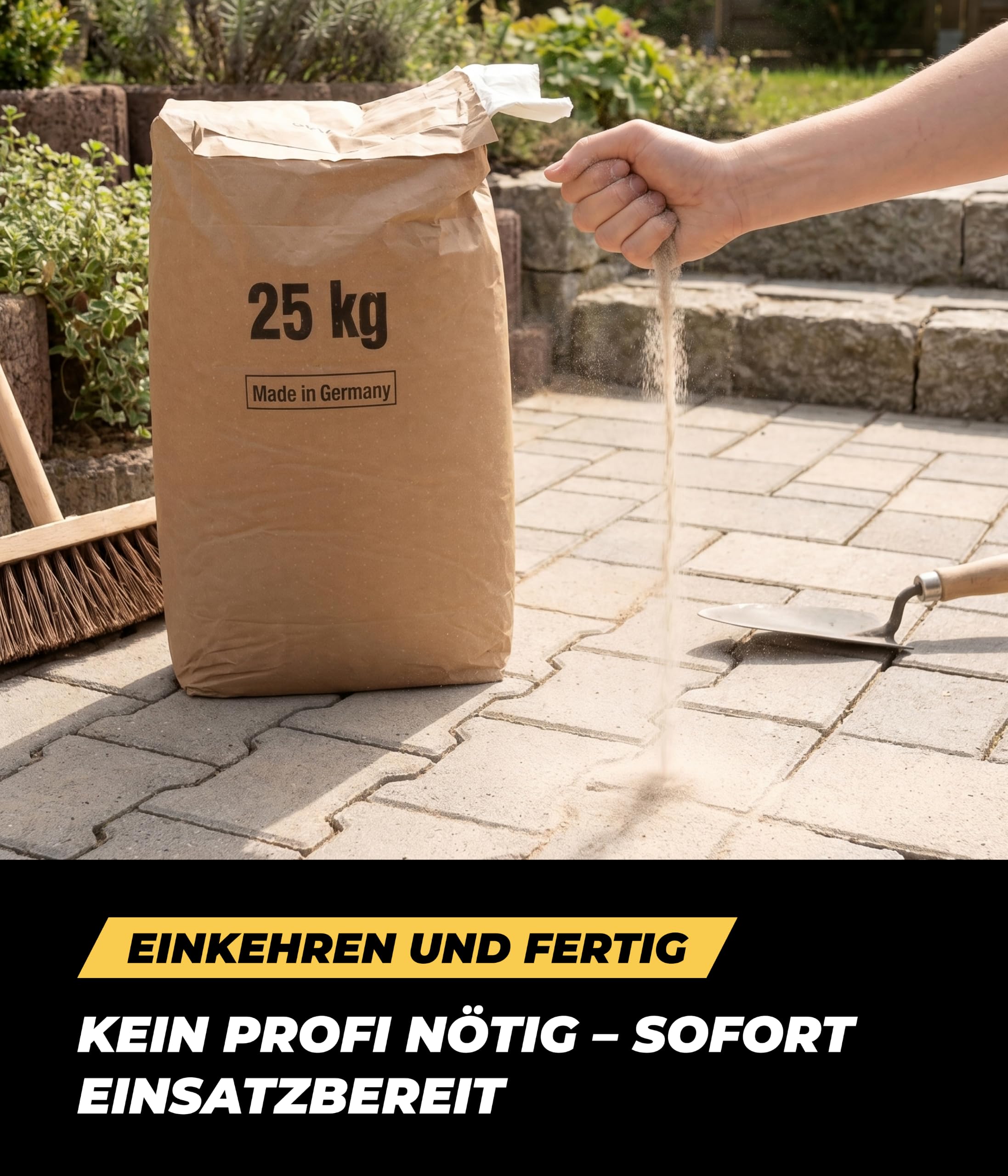 Quareo® Polymer Fugensand Basalt (25kg) – fugensand – wasserdurchlässig & selbsthärtend stabile Fugen, ideal für Pflaster und Terrasse – polymer fugensand, quarzsand