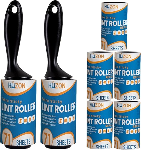 HUZON Paquete de 7 rodillos de pelusa, 5 repuestos, 355 hojas, 2 asas con 5 hojas extra adhesivas, 71 hojas por rollo, juego de rodillos de pelusa