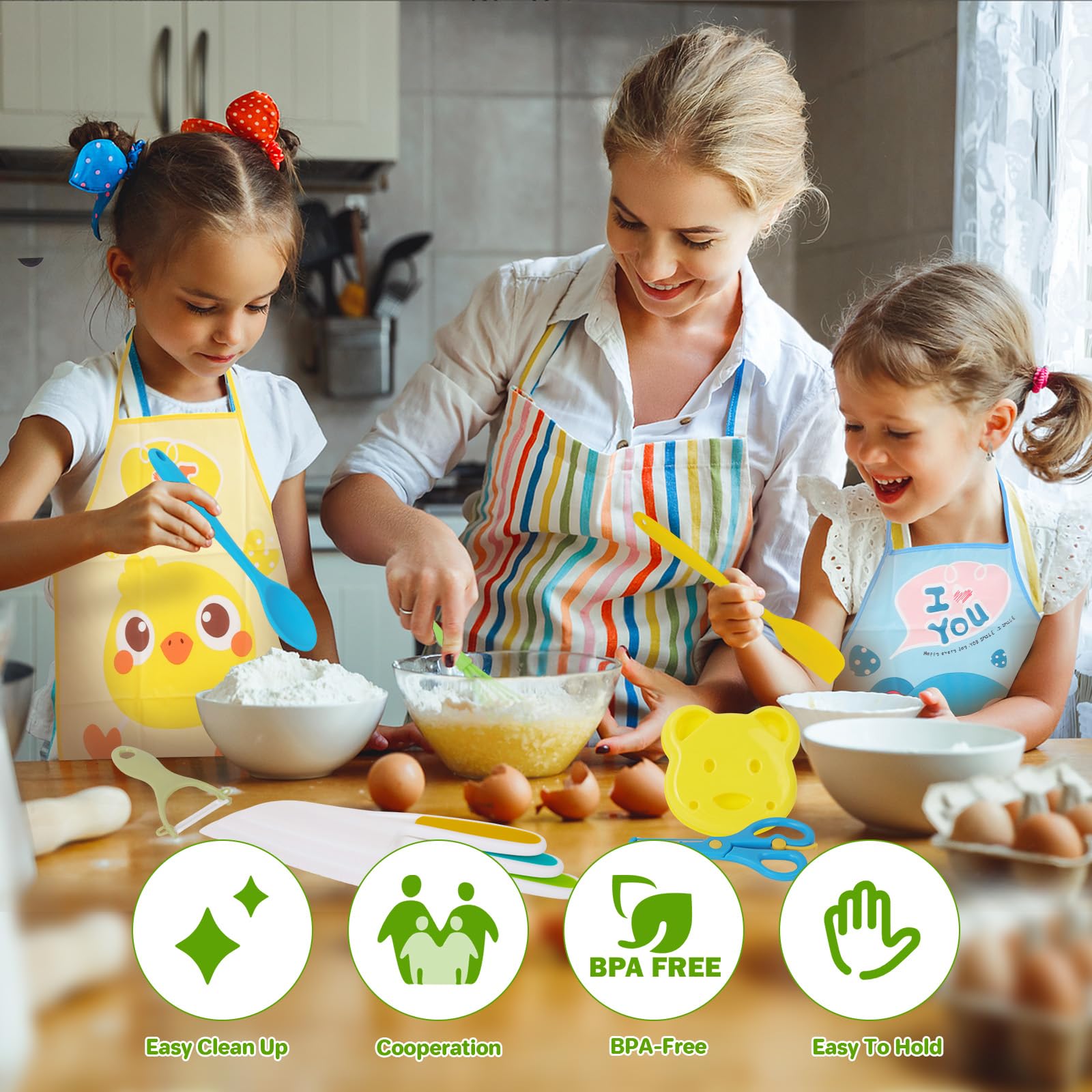 Montessori Lot de 43 couteaux pour enfants Ustensiles de cuisine en plastique 3-12 ans avec cutter