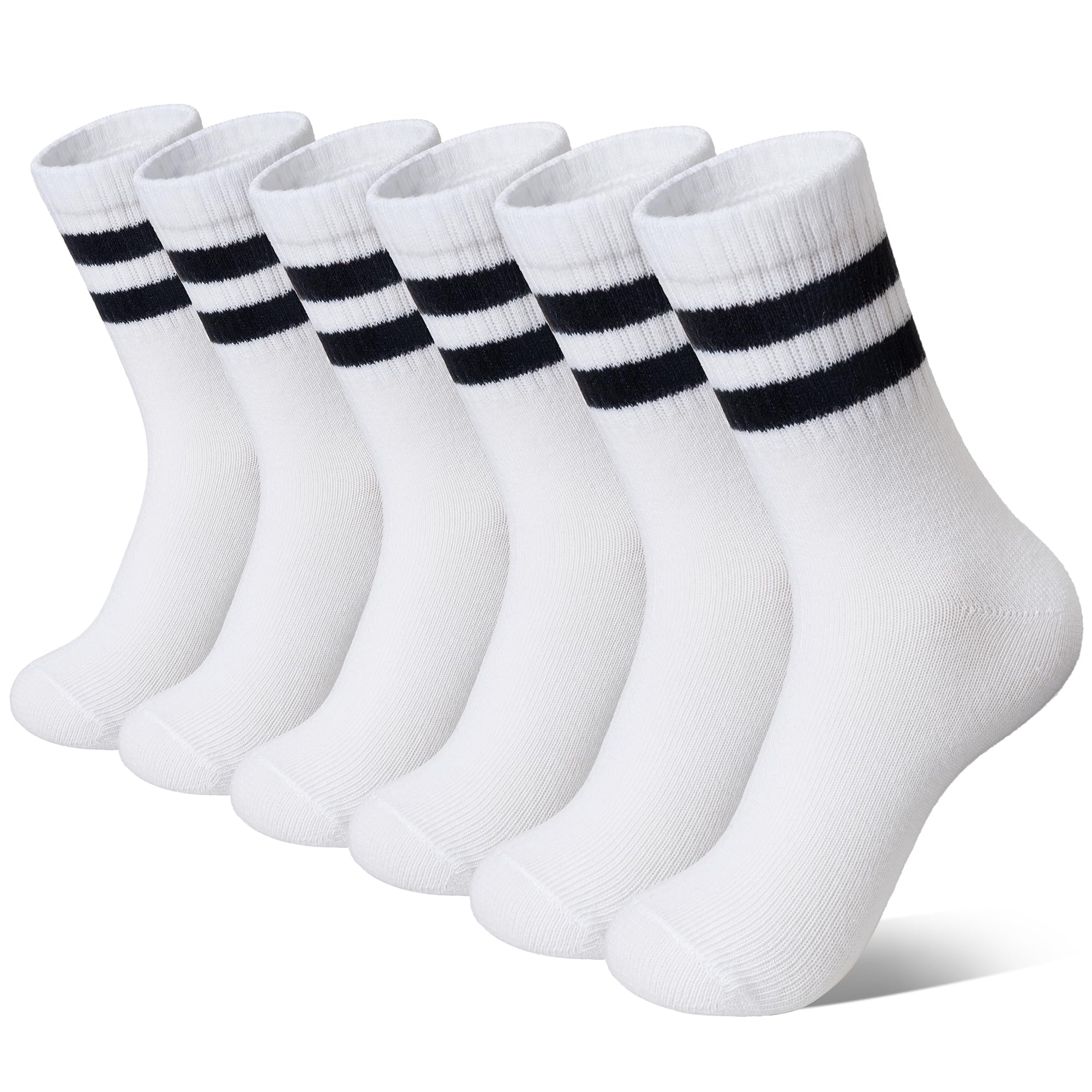 Eyean Kids Athletic Crew Socks Boys Girls Cotton School Uniform Casual Basic Socks 6 Pairs