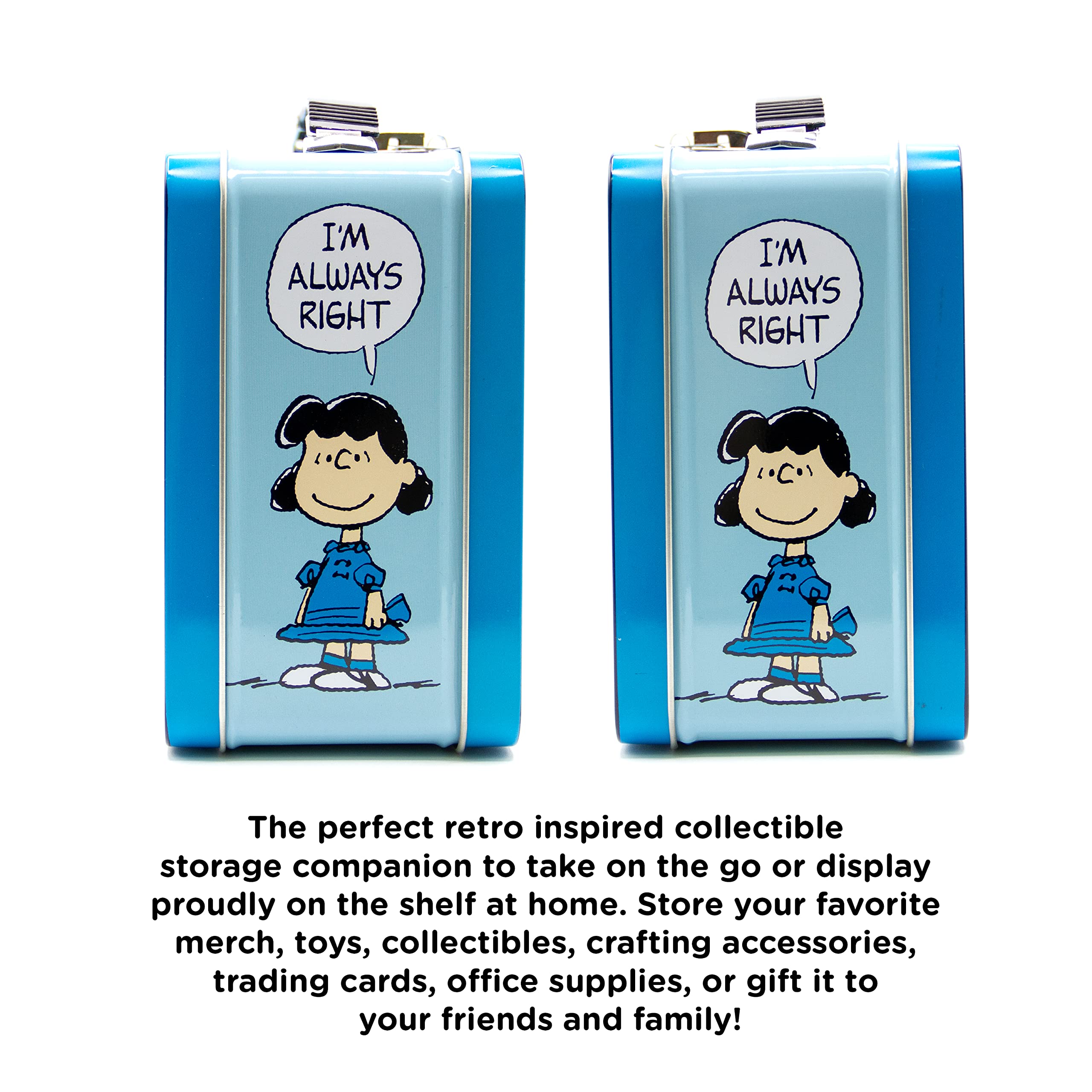 AQUARIUS Lucy Psychiatrist Fun Box Robusta scatola di latta con manico in plastica e copertina frontale in rilievo, con licenza ufficiale arachidi e regali da collezione per bambini, ragazzi e