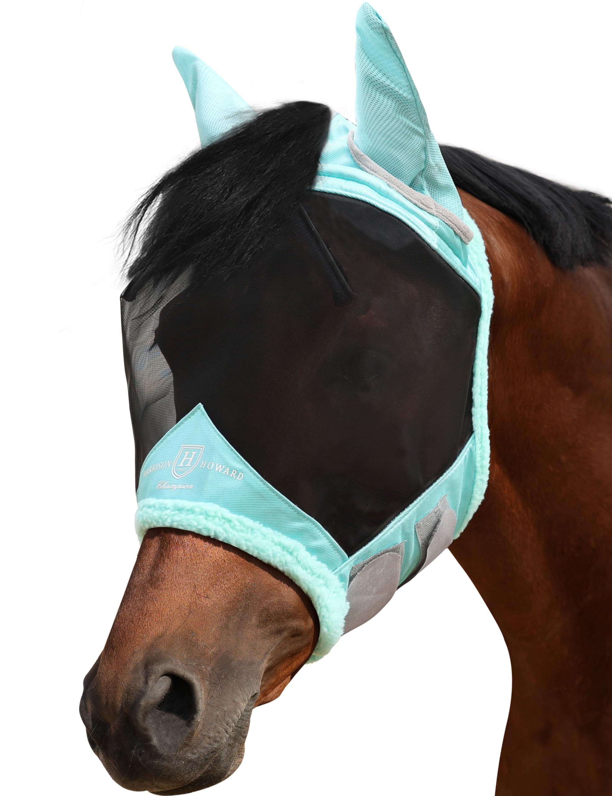 Harrison Howard Horse Fly Mask UV Protective Fine Mesh with Extra Wool Soft Touch on Skin Fly and UV Protection Summer Mint M
