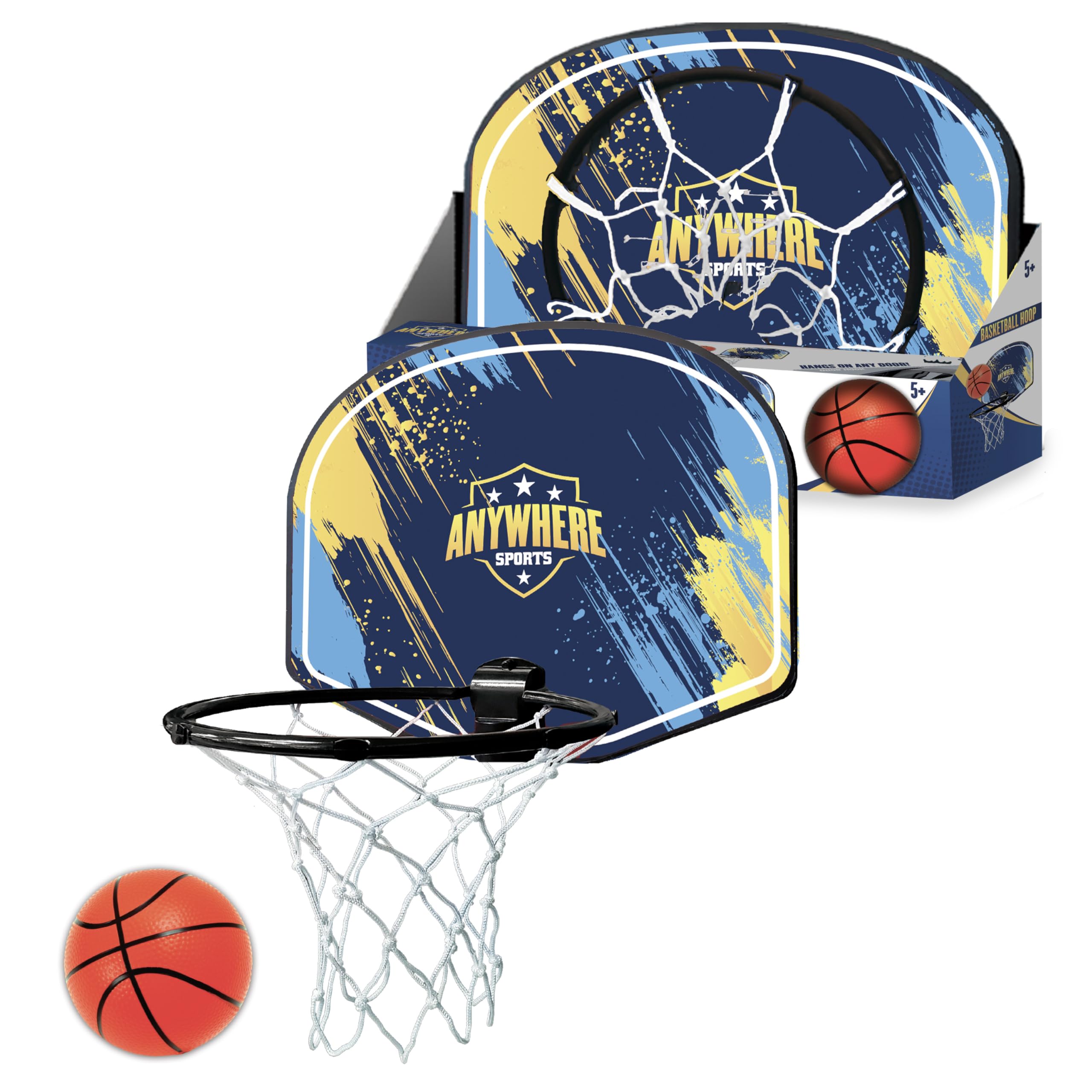 Anywhere Sports Silent Basketball & Hoop Set – Over-The-Door, Quiet Play for Kids, Easy Clip-On Mount, Includes 6-Inch Foam Basketball