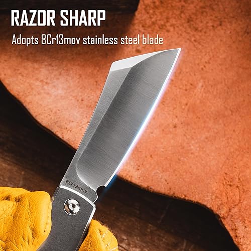 Miniatura 4 de KeyUnity KK03M Cuchillo plegable pequeño cuchillo de hoja fija, cuchillo de bolsillo EDC de acero inoxidable para hombres y mujeres