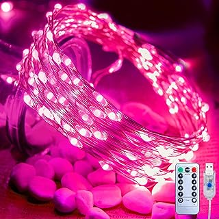 Pink USB Fairy Lights Plug in, 33Feet 100 LEDs Twinkle String Lights wit...