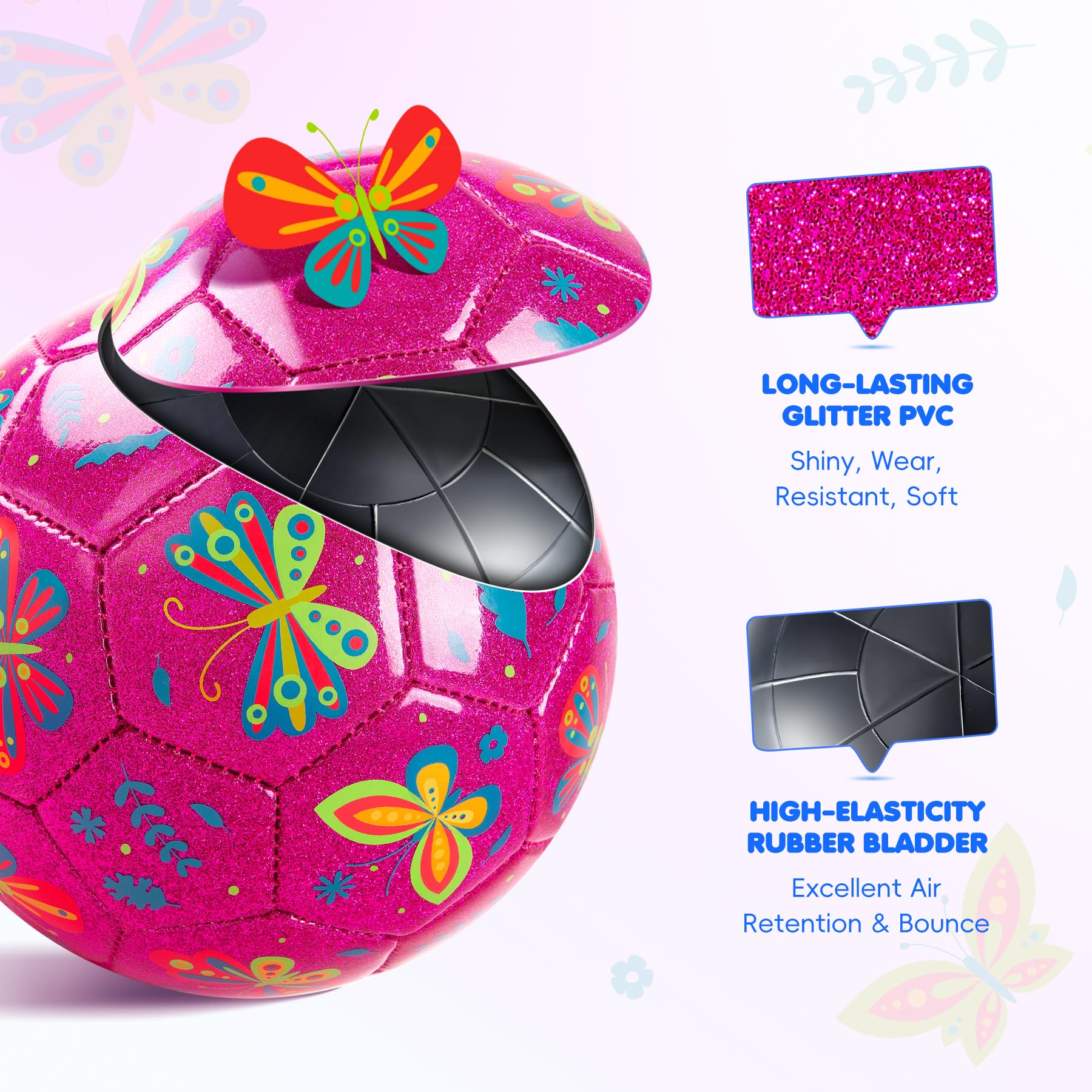 U&C Planet 2 Pack Size 2 Football for Kids Ages 1-6 Unicorn & Butterfly Design Includes 1 Hand Pumps & Mesh Bags - Image 3