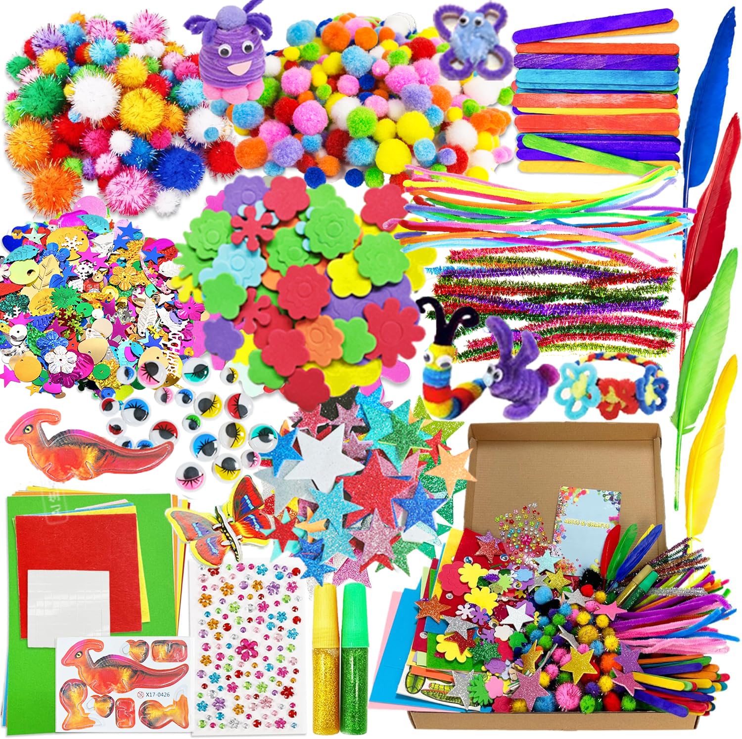 Lubibi Kit Manualidades niños, DIY Creativo Kit, Manualidades Material con Pipe Cleaners Crafts Pompones Wiggle Eyes y Craft Sticks, Juego Creativo Regalo para Craft DIY Art Supplies para Niño Niña