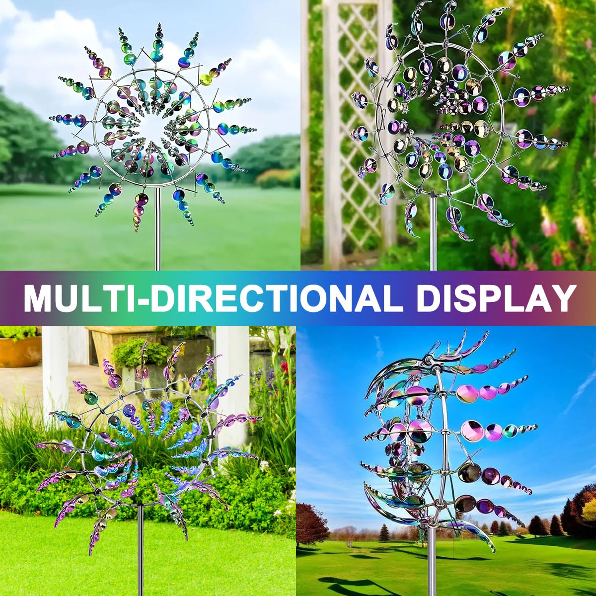 Magische Windmühle aus Metall, 3D Windspiel Garten, Windrad Garten Dekoration mit Metallpfahl, Wind Spinner Gartens für Terrasse, Rasen, Innenhof Landschaft Dekoration