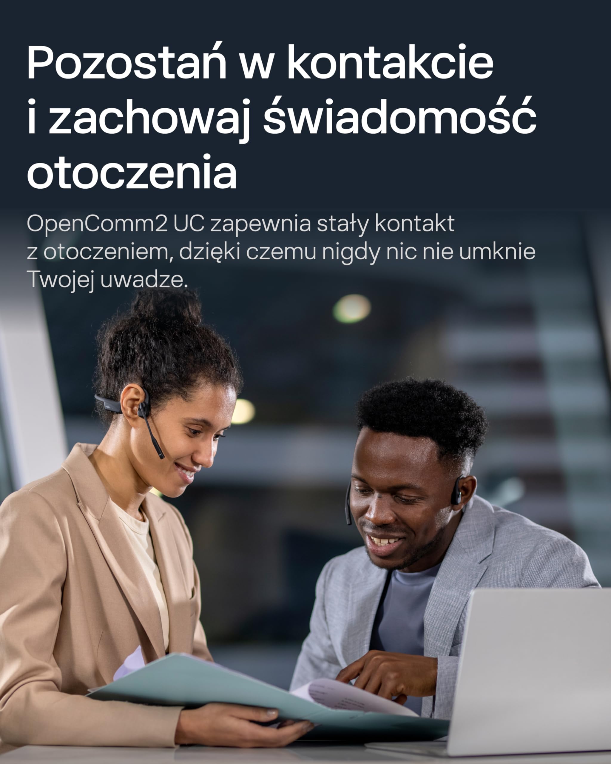 SHOKZ OpenComm2 UC 2025 Upgrade Słuchawki przewodzenia kostnego z adapterem USB-C, otwarte słuchawki Bluetooth z mikrofonem redukcji szumów, bezprzewodowe słuchawki otwarte ucho do pracy, i Zakładki