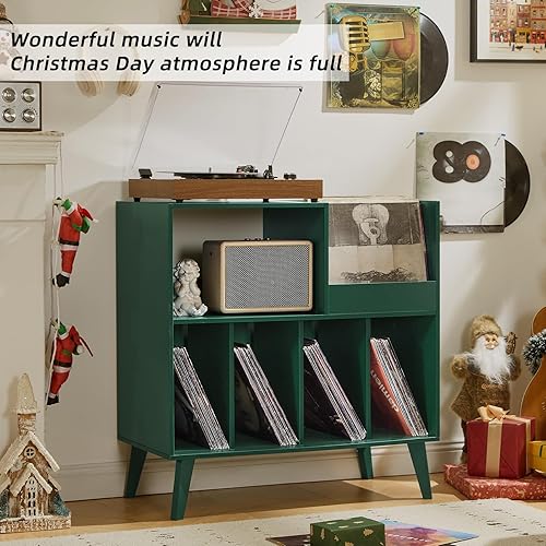 Miniatura 4 de LELELINKY Soporte grande para tocadiscos, soporte giratorio con almacenamiento, soporte para discos de vinilo con área de visualización, mesa para