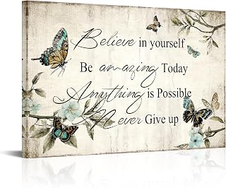 Biuteawal Inspirational Wall Art Encouraging Words with Butterfly Picture Canvas Artwork Motivational Quote Poster Framed Painting Stretched Ready to Hang Home Decor
