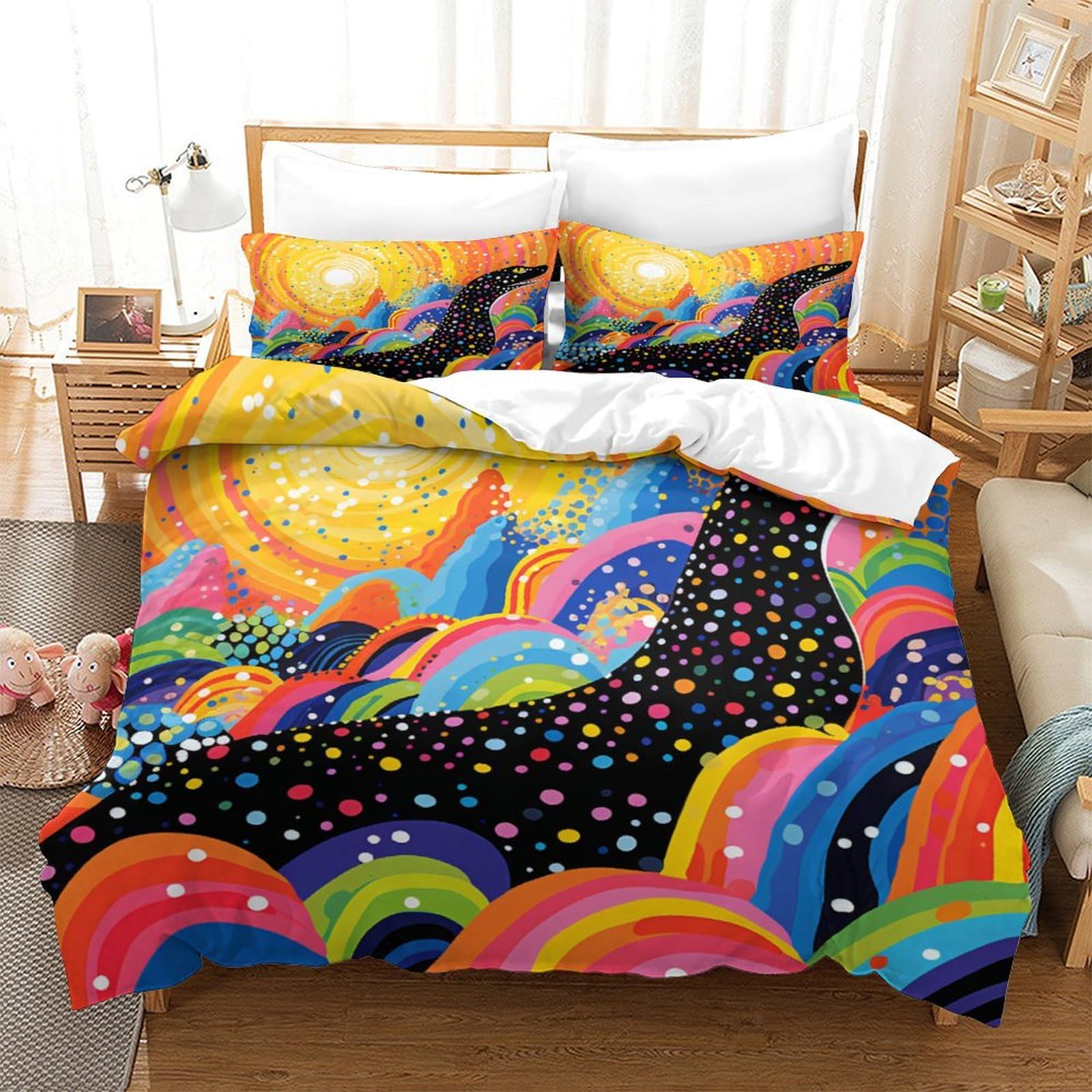 P1S9U7W5Y Vivid Sun 3D Printed Duvet Cover Set 3pcs Microfiber Rainbow Bedding Set King