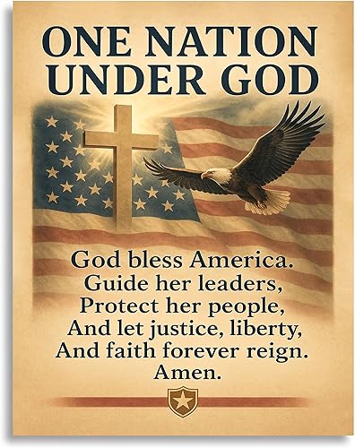 One Nation Under God - Impresión artística para pared, decoración cristiana patriótica para sala de estar, oficina o entrada, póster vintage de