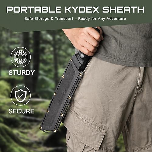 Miniatura 4 de NedFoss 16" Survival Machete with Sheath, D2 Steel 0.22" Thick Full Tang Blade Machete Knife with Flat Grinding, Machete for Cutting Trees, for Yard