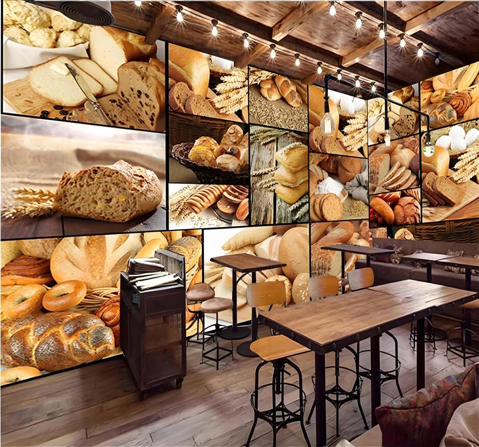 Pane Prodotti Da Forno Caffetteria Tè Al Latte Pasticceria Arte Moderna Carta Da Parati 3D Seta Pregiata Testurizzata Ideale Per La Camera Letto Del Soggiorno-250cm×170cm
