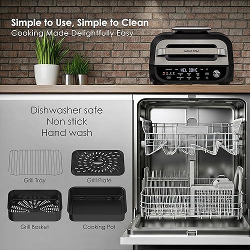 Miniatura 6 de MAGiC COM Combo de freidora de aire para interiores, parrilla eléctrica 7 en 1 con filete, asado, crujiente de aire, hornear, deshidratar, pizza y
