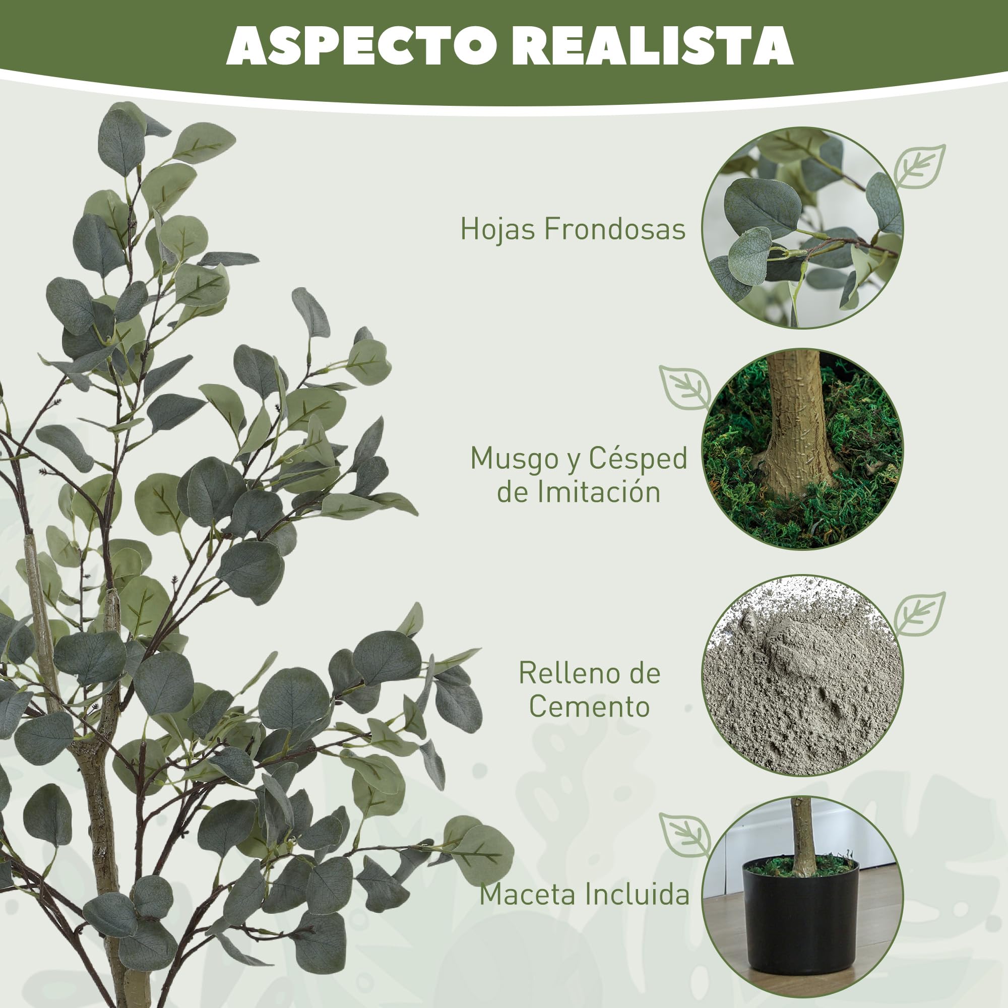 HOMCOM Eucaliptos Artificiales Pack de 2 con Maceta y Hojas 120 cm Verde