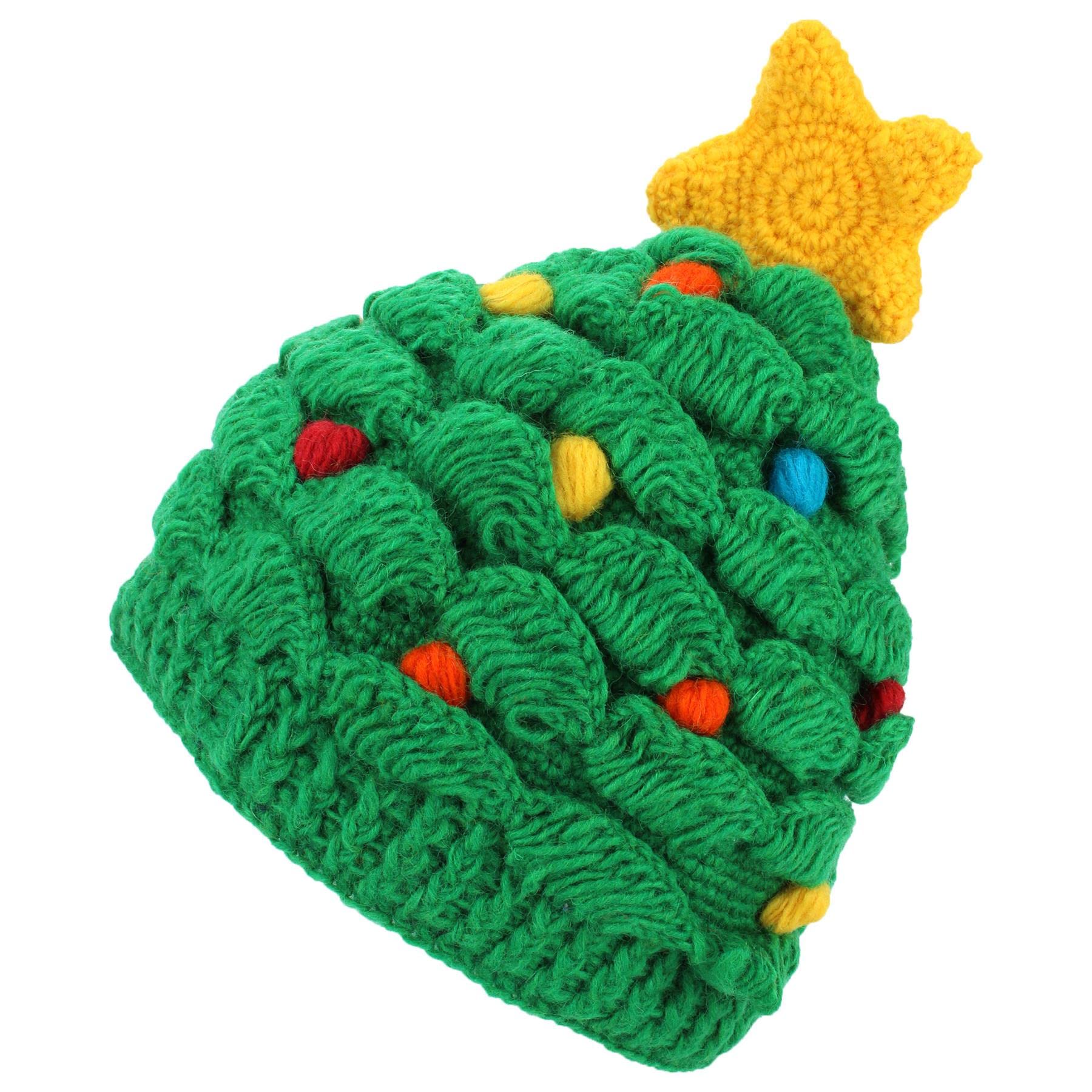 Loud Hats Women's Christmas Tree Wool Knit Hat Fleece Band Lined Xmas