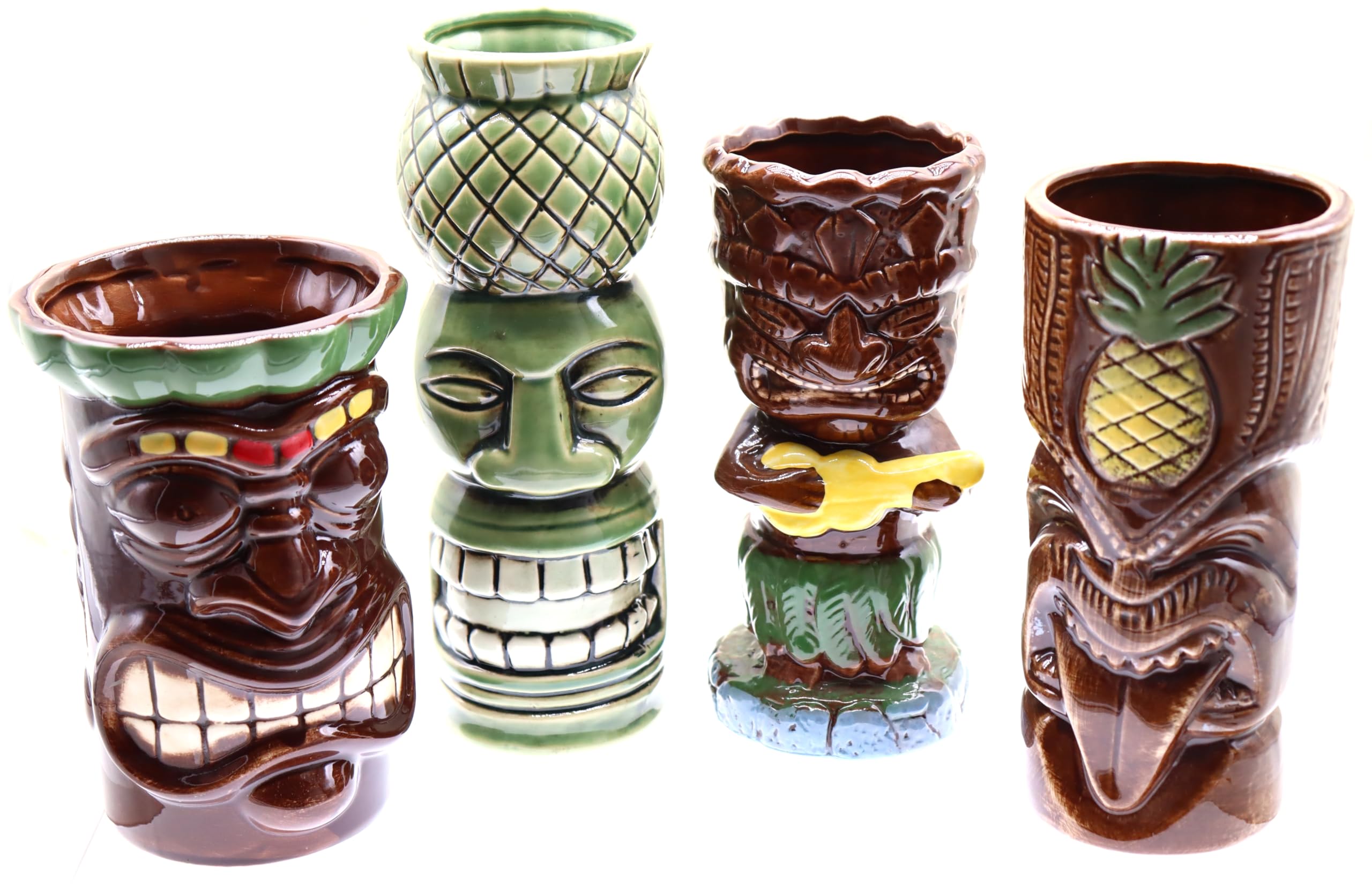 Set de 4 Tiki Mug Tropical Verre à Cocktails TIKIS Lot de Tasses en Céramique Inspiration Culture Polynésienne Boissons Exotiques et Tropicales hawaïenne cocktail