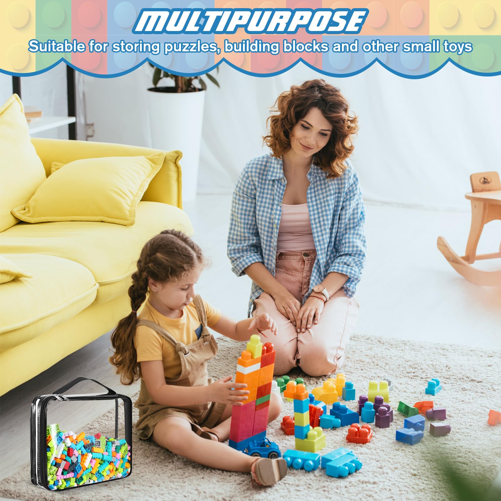 Sanwuta Paquete de 6 bolsas de almacenamiento de juguetes, PVC transparente con cremallera, contenedor impermeable para juegos de mesa, bloques de construcción, rompecabezas, juguetes pequeños y