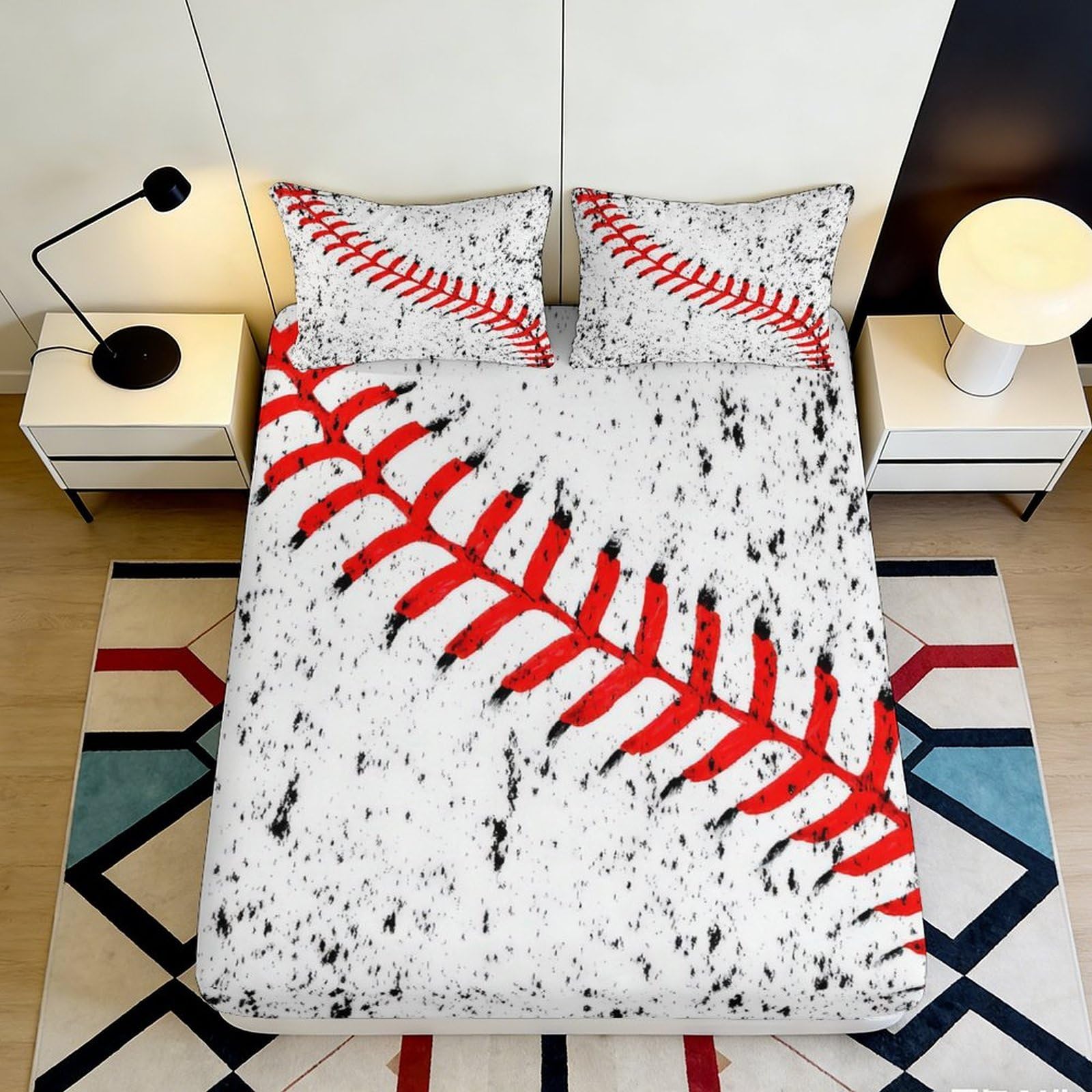 3D Printed Baseball Pattern Fitted Sheet Microfiber Deep Pocket Non-Slip Bedding Baseball Mattress Fitted Cover for Adults Teens Washable 140x200x25cm