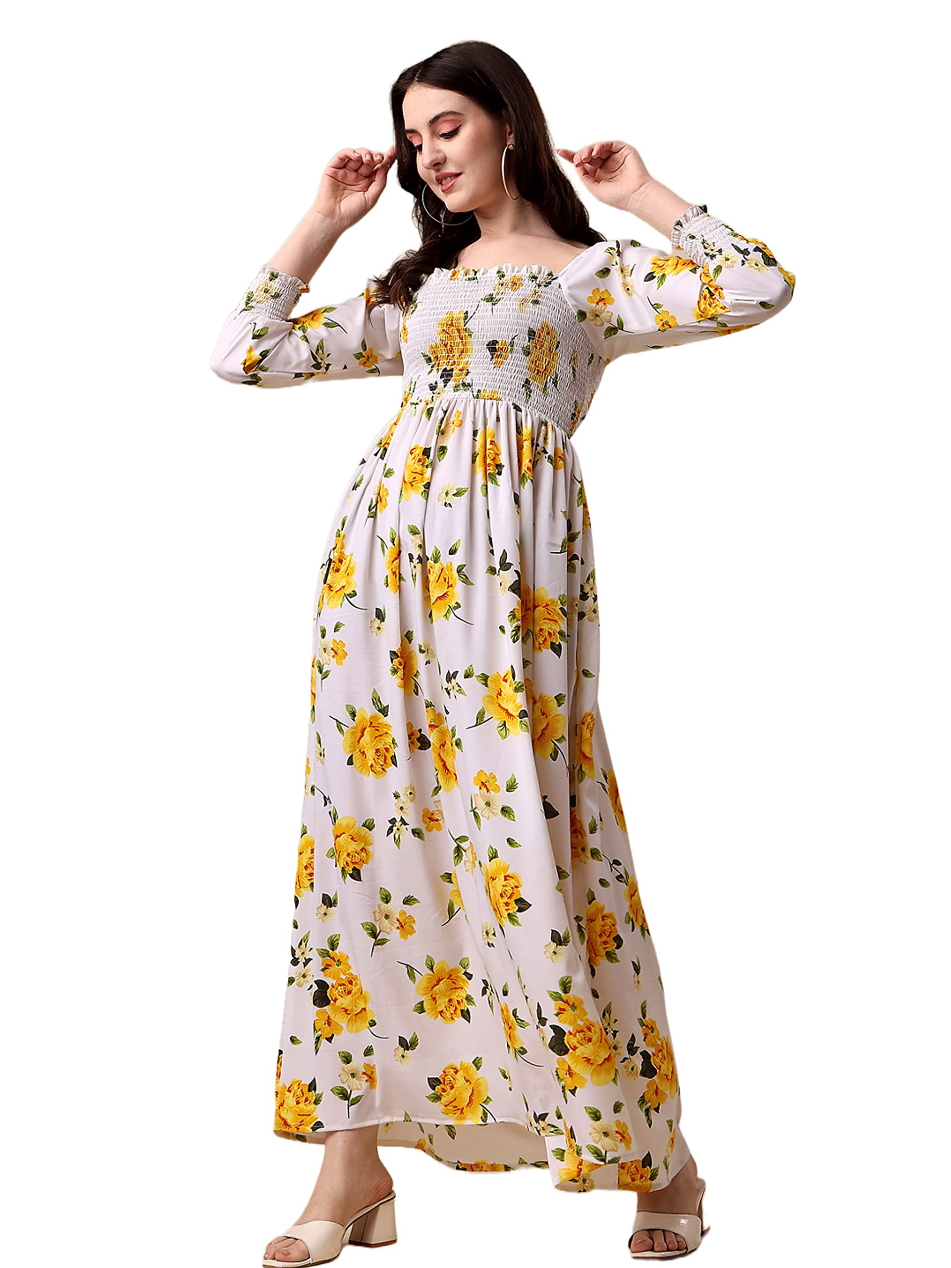 sheetal associates Women's Floral Printed Crepe Full Length Dress-picture-29