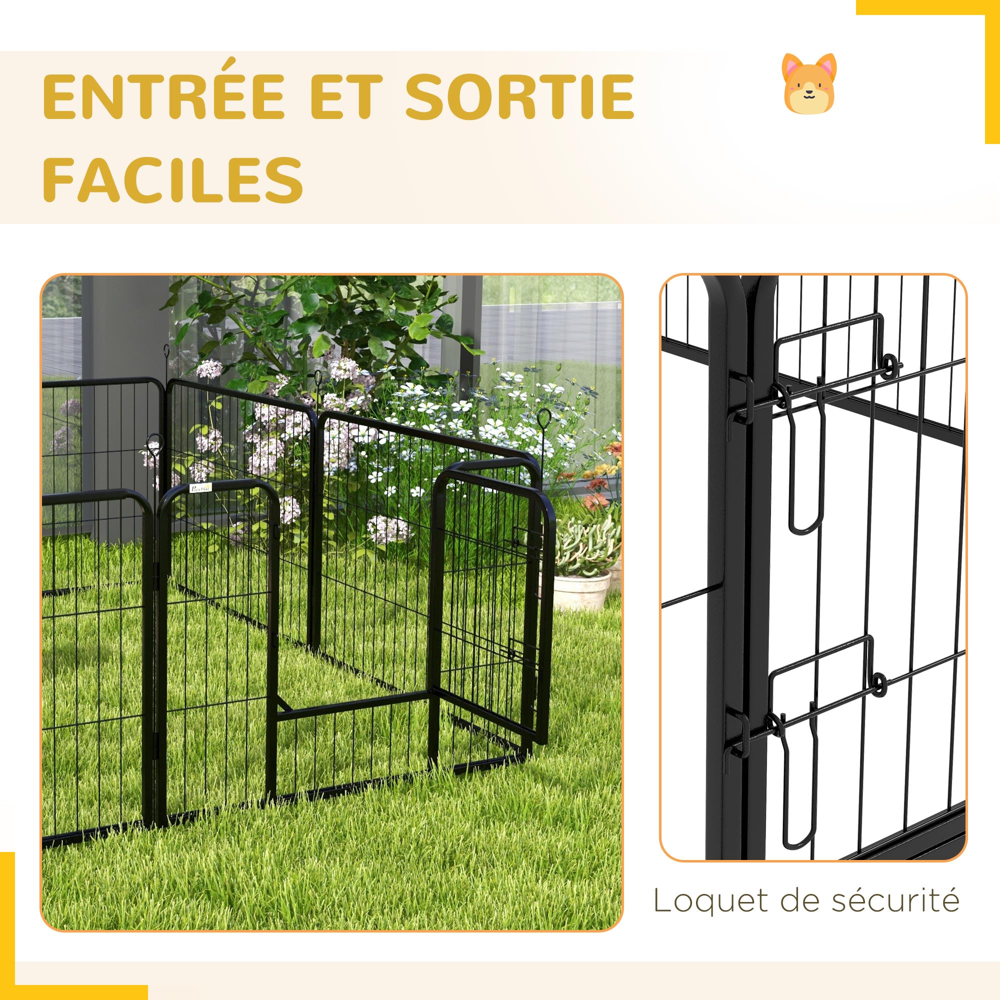 PawHut Luxe - Parque Modular de Acero epoxi con Puerta con Cerradura para Perros, Conejos, roedores, Animales pequeños, Interior y Exterior, 80 x 60 cm, Color Negro