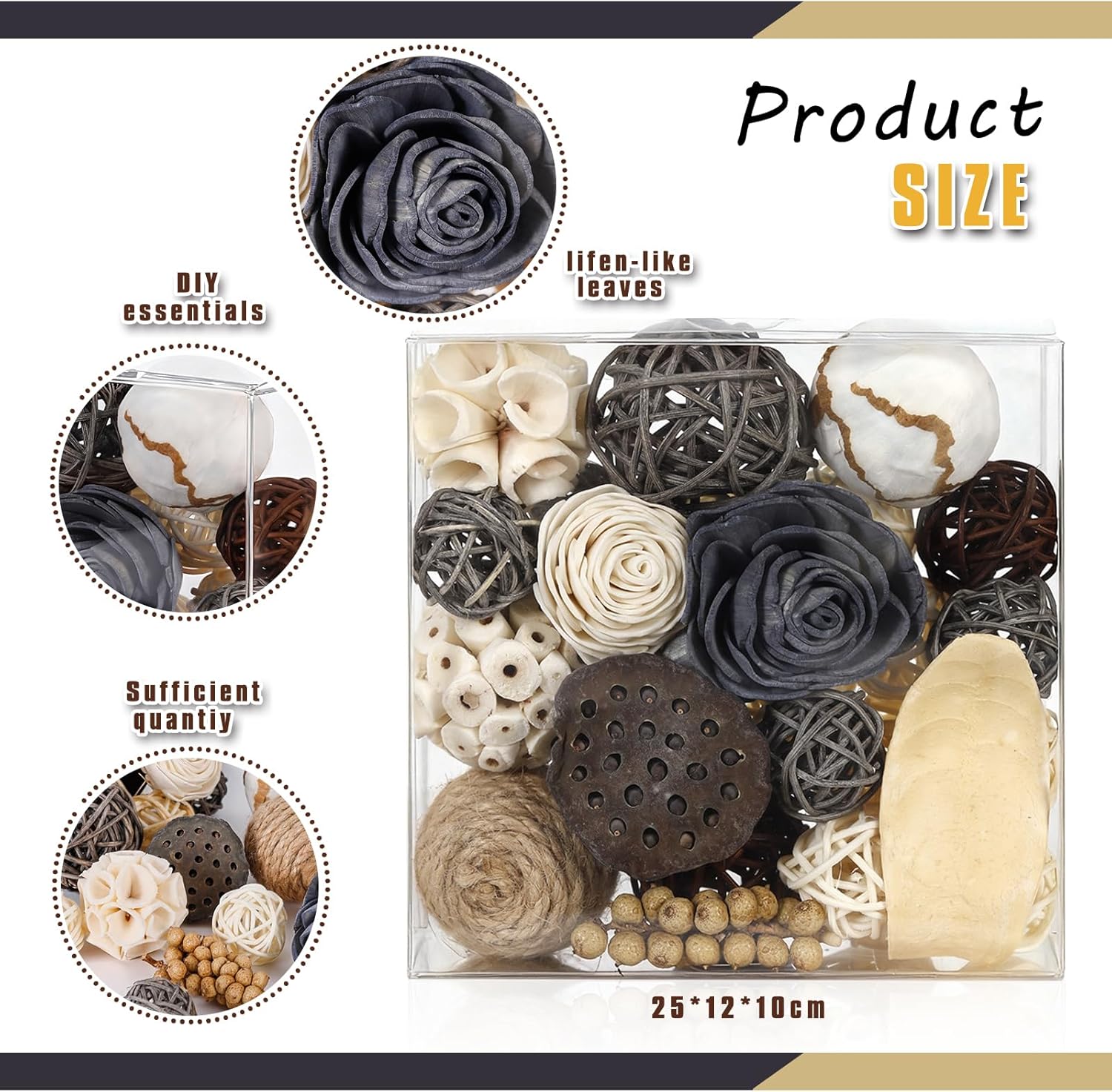 2 boxes of white potpourri bowl filler decorative scented decorative balls for centerpiece bowls mixed dried flower vase filler for home decoration (grey)